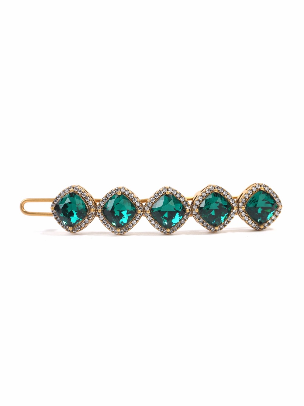 Emerald Crystal Gold Hair Barrette vintage inspired gold plated super high end